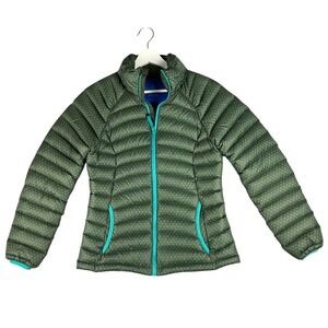 Prana Women's Down Puffer Jacket Green Polka Dot Full Zip Womens  XS